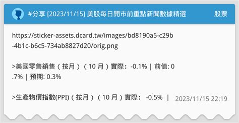 分享 20231115 美股每日開市前重點新聞數據精選 股票板 Dcard