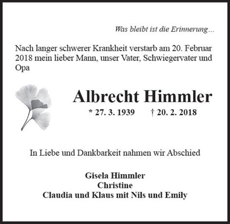 Traueranzeigen Von Albrecht Himmler Vrm Trauer De