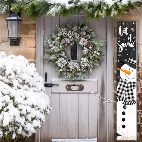 Menkxi Christmas Snowman Welcome Sign For Front Porch Rustic Winter