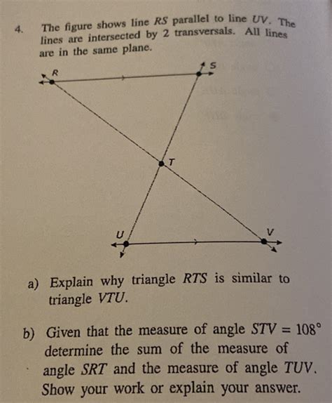 Solved The Figure Shows Line Rs Parallel To Line Uv The Lines Are