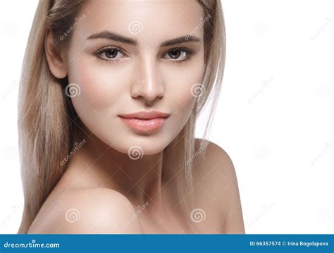 Beautiful Woman Face Close Up Studio On White Stock Photo Image Of