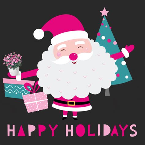 Happy Holidays Pink Santa GIFDB