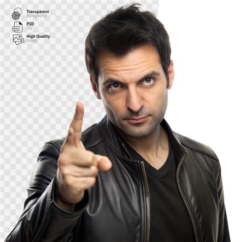 Man In Black Leather Jacket Pointing Finger At Camera Premium AI