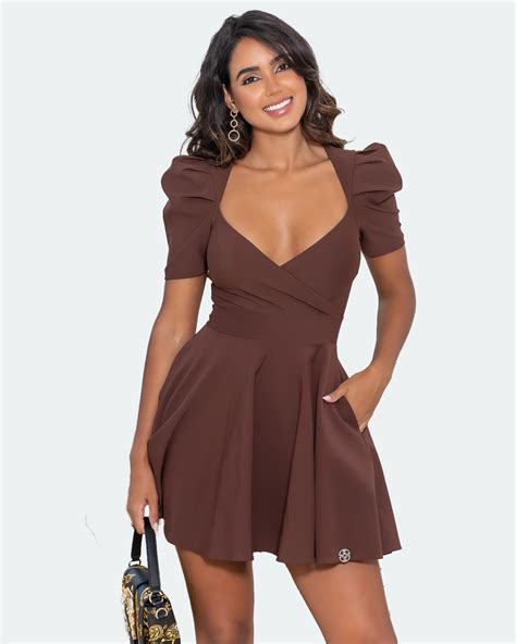 Dress Us Vestido Miss Misses Rodado Transpassado Marrom