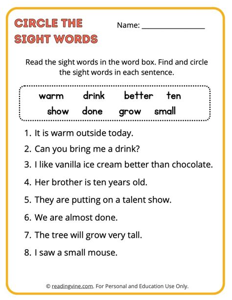 3rd Grade Circle The Sight Words Image Readingvine