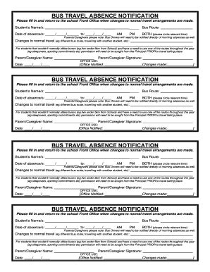 Fillable Online Tas Sa Edu BUS TRAVEL ABSENCE NOTIFICATION BUS TRAVEL