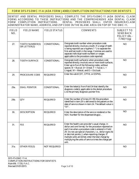 Download Instructions For Form Dfs F5 Dwc 11 Ada Form J430d Ada Dental Claim Form Pdf