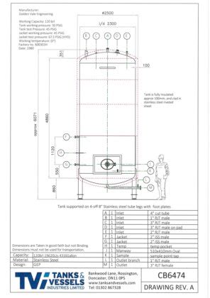 120 Brl 19620 Litre 4316 Gallon Vertical Stainless Steel Jacketed