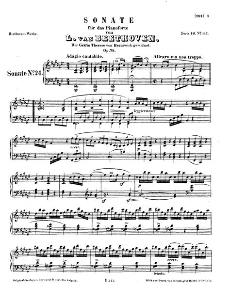 Beethoven Ludwig Van Piano Sonata No24 Op78 For Piano Free