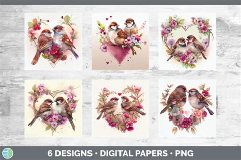 Valentines Sparrow Backgrounds Digital Graphic By Enliven Designs