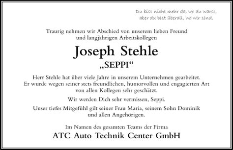 Traueranzeigen von Joseph Stehle Allgäuer Zeitung