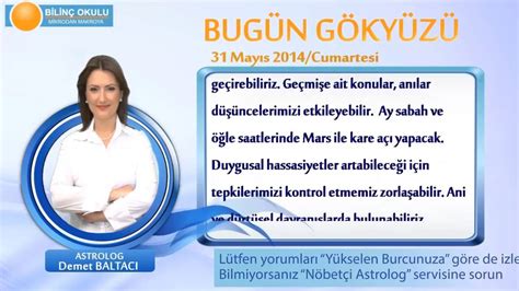 KOVA Burcu GÜNLÜK Astroloji Yorumu 31 MAYIS 2014 Astrolog DEMET