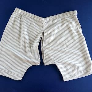 A Pair Of Antique Victorian Blue Striped Split Crotch Bloomers Or