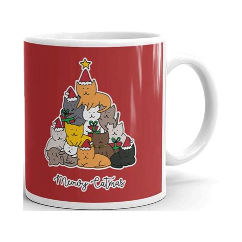 Meowy Catmas Ugly Cats Christmas Tree Coffee Tea Ceramic Mug Office Work Cup T 15 Oz