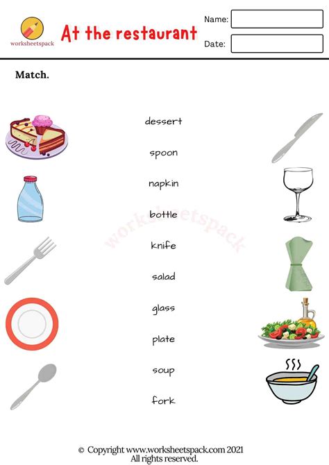 At The Restaurant Vocabulary Worksheets Worksheetspack