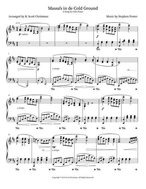 Massa S In De Cold Ground By Stephen Foster Piano Digital Sheet