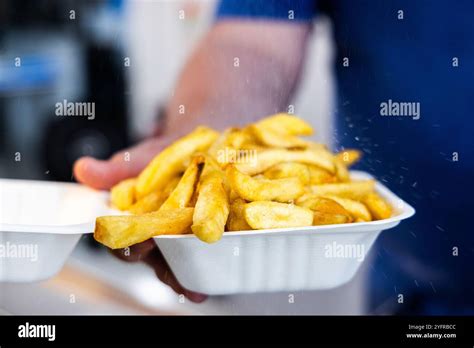 chips portion small takeaway fish  chips stock photo alamy