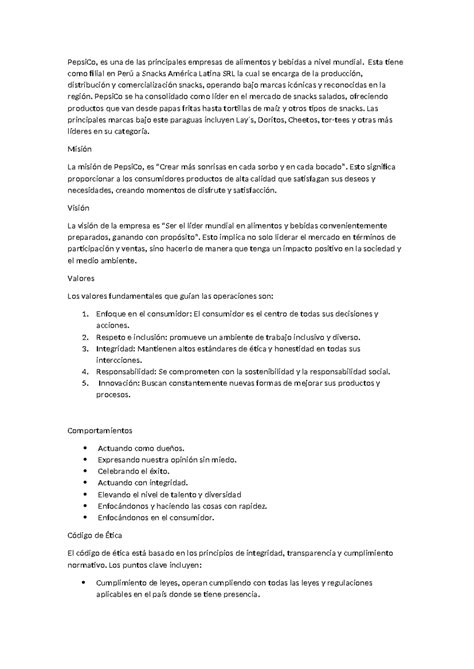 PepsiCo y su Impacto en el Mercado de Snacks en Perú - Análisis - Studocu