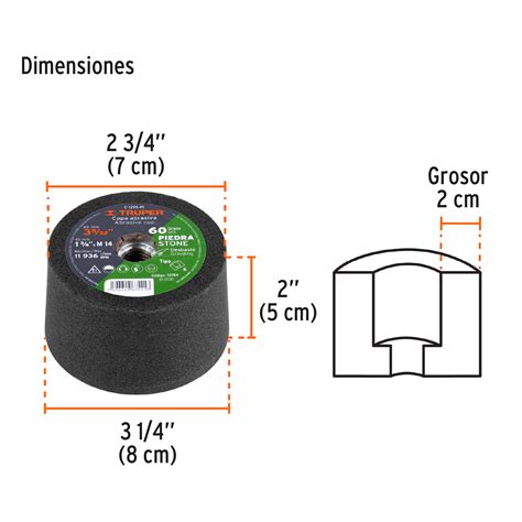 C Pi Truper Copa Desbaste De Piedra Grano Eje