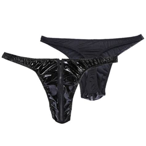 Slips De Bikini En Cuir Aspect Humide Pour Hommes Avec Poche Pour Des