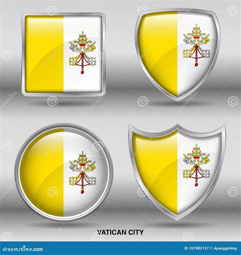 Vatican City Flag In 4 Shapes Collection With Clipping Path Stock