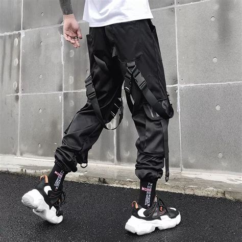 Calça Cargo Masculina Estilo Hip Hop Preta Cargo Jogger Macacão