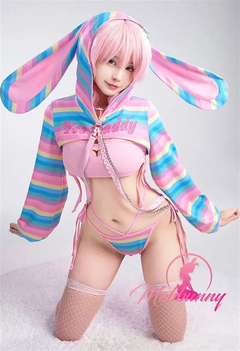 Women S Sexy Lingerie Set Rainbow Bunny Ear Long Sleeve Top And Vest Panty Set With