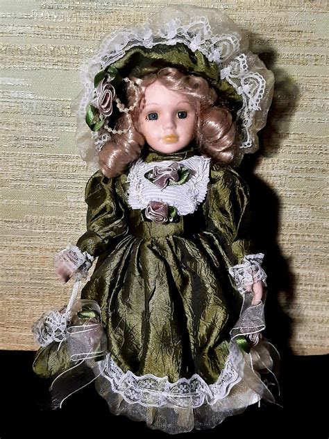 Vintage Rare Porcelain Doll Green Beautiful Dress Ebay