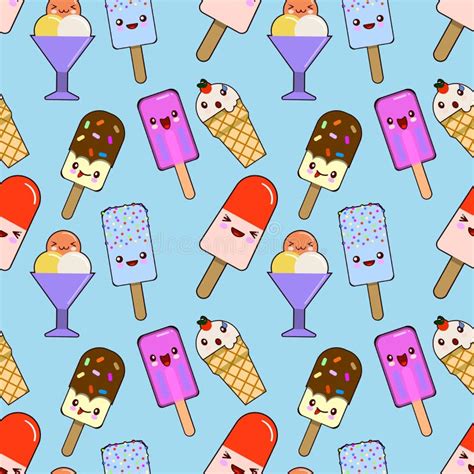 Emoticons Del Helado De Kawaii Fijados Personajes De Dibujos Animados