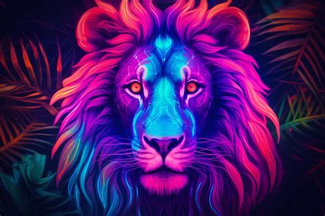 Premium Photo Neon Light Lions Mane A Luminous Crown