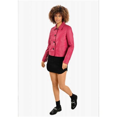 Femme Oakwood Leslie Fushia Veste Courte Col Chemise En Cuir