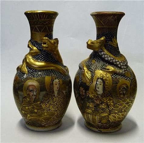 Lot Pair Of Satsuma Miniature Vases