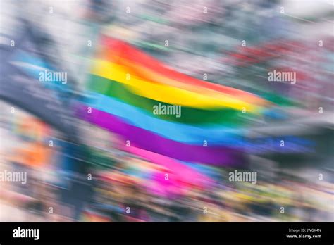Abstract Motion Blurred Picture Of A Gay Rainbow Flag During A Pride Parade Concept Of Lgbt