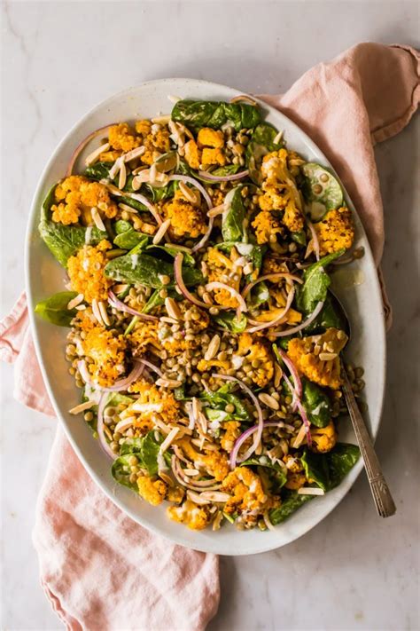 Roasted Cauliflower Salad With Lemon Tahini Dressing Lena S Kitchen