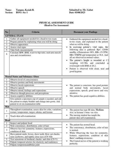 Cephalocaudal Assessment Tampus Keziah R Pdf