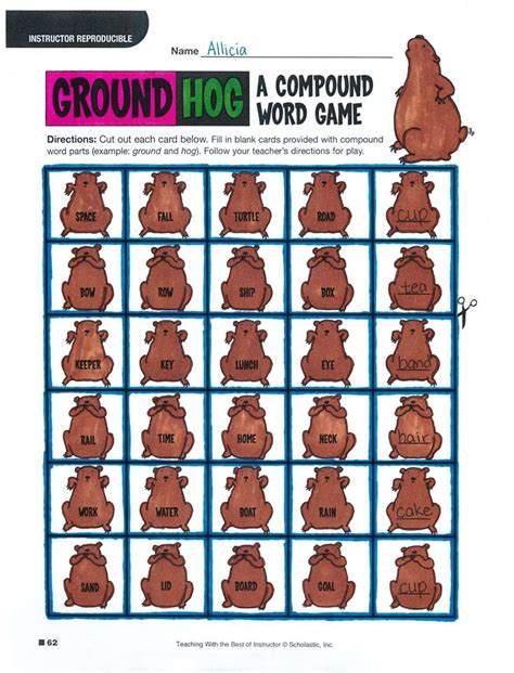 Groundhog A Compound Word Game Compound Words Compound Words