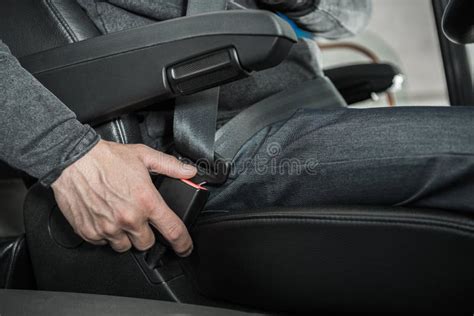 Seat Belt Fastening by Caucasian Bus Coach Driver Stock Photo - Image ...