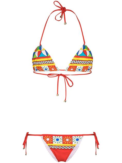 Dolce And Gabbana Carretto Print Triangle Bikini Red Farfetch