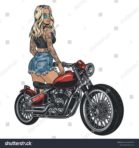 Cool Biker Girl Sketch Colorful Attractive Stock Vector (Royalty Free ...