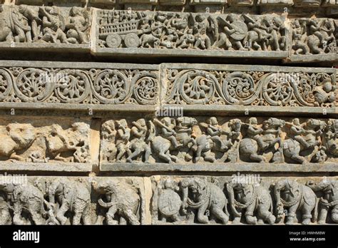 Detailed Ornamented Stone Carving Depicting Hindu Mythology Foliage