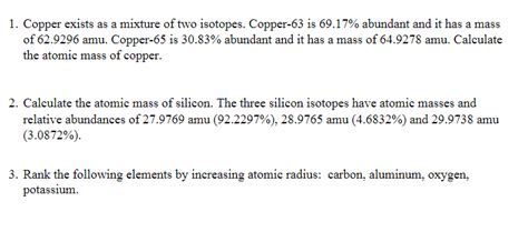 Solved 1. Copper exists as a mixture of two isotopes. | Chegg.com