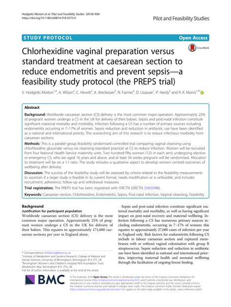 Pdf Chlorhexidine Vaginal Preparation Versus Standard Treatment At Caesarean Section To Reduce