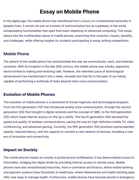 Essay On Mobile Phone [edit And Download] Pdf