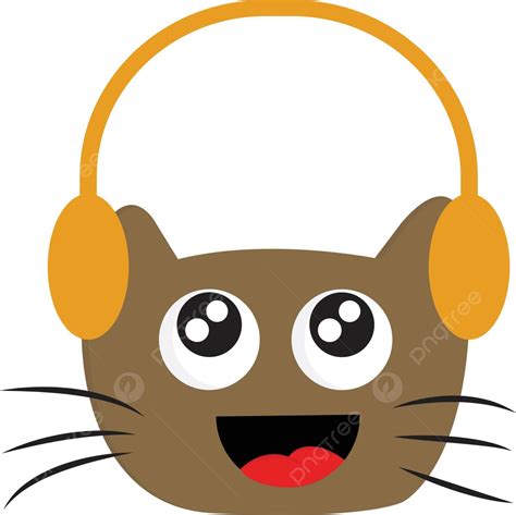 Vector Illustration Of A Brown Cat Wearing Headphones And Smiling On A