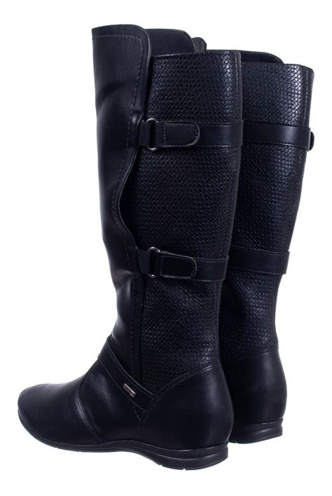 Bota Cano Longo Sem Salto Feminina - Bota Feminina Cano Longo Acrílico Sem Salto Comfortflex Pret | Frete grátis