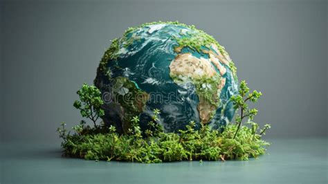 Earth Globe Covered with Green Plants and Trees, Symbolizing Ecological ...