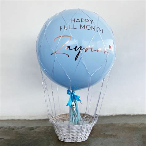 Personalised Name Helium Hot Air Balloon Gift Basket Pastel Blue
