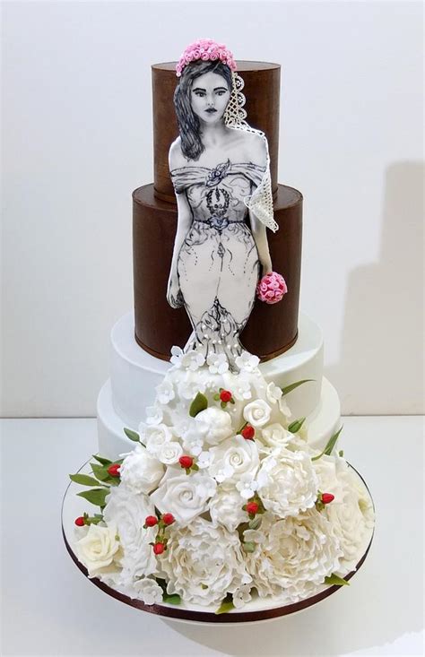 Wedding Cake With Hand Painted Bride Cake By Sweet Cakesdecor