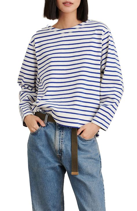 Alex Mill Lakeside Stripe Crewneck Top Natural Blue Editorialist