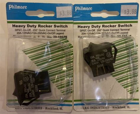 2x Philmore 30 16625 DPST OFF ON Heavy Duty Rocker Toggle Switch 20A